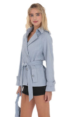 Suede Double Breasted Trench Coat in Sky Blue