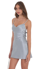Rhinestone Strap Satin Dress in Powder Blue