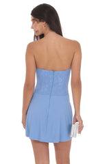 Draped Waist Lace Corset Dress in Light Blue