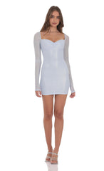 Light Blue Foil Mesh Long Sleeve Bodycon Dress