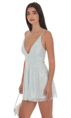 Sequin Glitter A-line Dress in Sea Blue