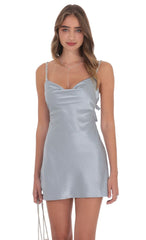 Rhinestone Strap Satin Dress in Powder Blue