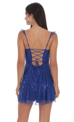 Sequin Ruffle Strap A-Line Dress in Blue