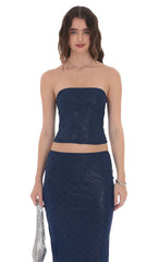 Strapless Foiled Lace Two Piece Set in Navy