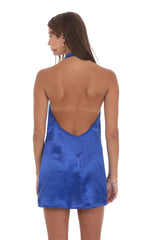 Satin Halter Shift Dress in Royal Blue