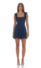 Ruffle Strap A-line Dress in Navy