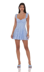 Lace Fit and Flare Dress in Light Blue