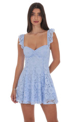 Lace Fit and Flare Dress in Light Blue